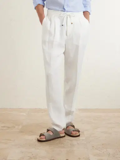 Brunello Cucinelli Tapered Pleated Linen-Twill Drawstring Trousers - Men | Thumbnail 3 Brunello Cucinelli Tapered Pleated Linen-Twill Drawstring Trousers - Men | Thumbnail 3