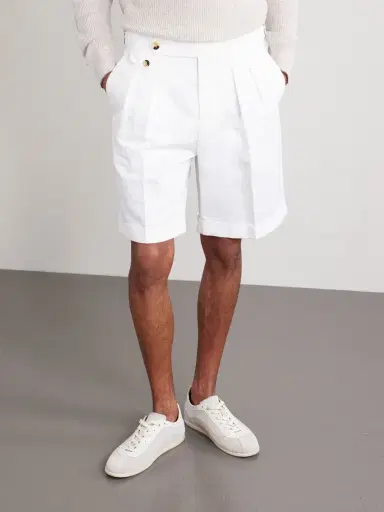 Brunello Cucinelli Wide-Leg Pleated Cotton and Linen-Blend Bermuda Shorts - Men | Thumbnail 3 Brunello Cucinelli Wide-Leg Pleated Cotton and Linen-Blend Bermuda Shorts - Men | Thumbnail 3