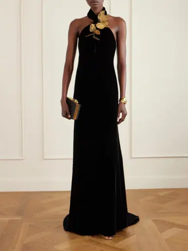 Oscar de la Renta Embellished Velvet Halterneck Gown | Thumbnail 2 Oscar de la Renta Embellished Velvet Halterneck Gown | Thumbnail 2