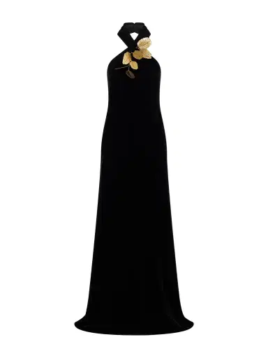 Oscar de la Renta Embellished Velvet Halterneck Gown | Thumbnail 1 Oscar de la Renta Embellished Velvet Halterneck Gown | Thumbnail 1