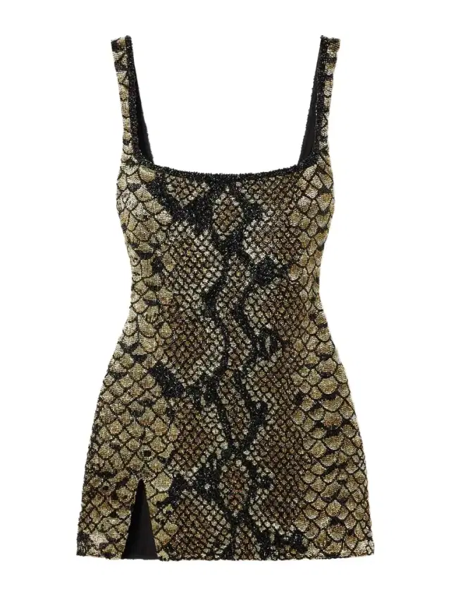 Medusa Embellished Snake-print Stretch-mesh Mini Dress Medusa Embellished Snake-print Stretch-mesh Mini Dress