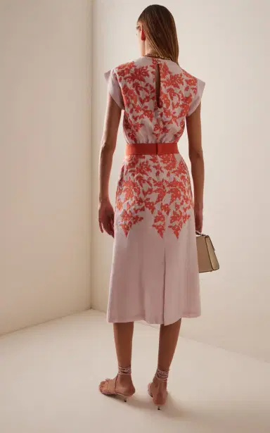 Silvia Tcherassi Olive Embroidered Cotton-Linen Midi Dress | Thumbnail 4 Silvia Tcherassi Olive Embroidered Cotton-Linen Midi Dress | Thumbnail 4
