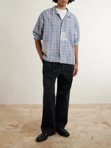 Story Mfg. Greetings Camp-Collar Patchwork Checked Organic Cotton Shirt - Men | Thumbnail 2 Story Mfg. Greetings Camp-Collar Patchwork Checked Organic Cotton Shirt - Men | Thumbnail 2
