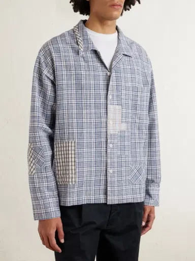 Story Mfg. Greetings Camp-Collar Patchwork Checked Organic Cotton Shirt - Men | Thumbnail 3 Story Mfg. Greetings Camp-Collar Patchwork Checked Organic Cotton Shirt - Men | Thumbnail 3