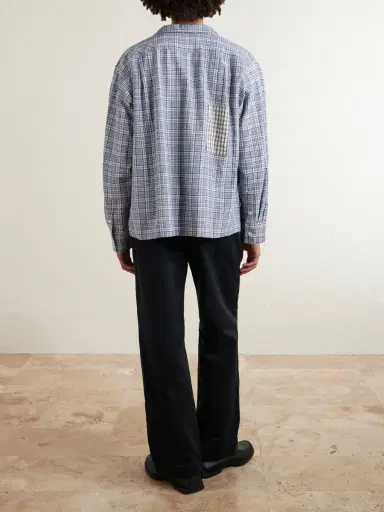 Story Mfg. Greetings Camp-Collar Patchwork Checked Organic Cotton Shirt - Men | Thumbnail 4 Story Mfg. Greetings Camp-Collar Patchwork Checked Organic Cotton Shirt - Men | Thumbnail 4