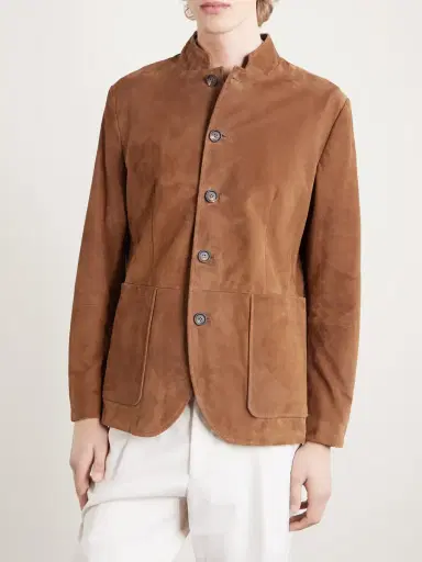 ELEVENTY Slim-Fit Mandarin Collar Suede Jacket - Men | Thumbnail 3 ELEVENTY Slim-Fit Mandarin Collar Suede Jacket - Men | Thumbnail 3