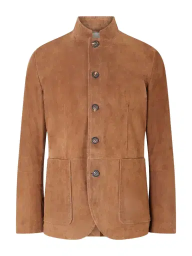 ELEVENTY Slim-Fit Mandarin Collar Suede Jacket - Men | Thumbnail 1 ELEVENTY Slim-Fit Mandarin Collar Suede Jacket - Men | Thumbnail 1