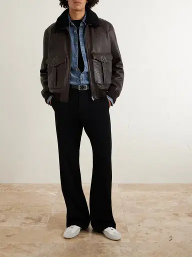 Saint Laurent Shearling-Trimmed Full-Grain Leather Jacket - Men | Thumbnail 2 Saint Laurent Shearling-Trimmed Full-Grain Leather Jacket - Men | Thumbnail 2