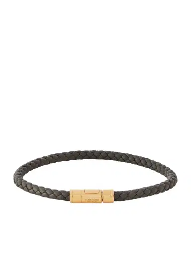 Tom Ford Woven Leather and Gold-Tone Bracelet - Men | Thumbnail 1 Tom Ford Woven Leather and Gold-Tone Bracelet - Men | Thumbnail 1
