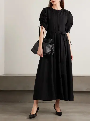 Gabriela Hearst Linnea Belted Ruched Pleated Linen Midi Shirt Dress | Thumbnail 2 Gabriela Hearst Linnea Belted Ruched Pleated Linen Midi Shirt Dress | Thumbnail 2