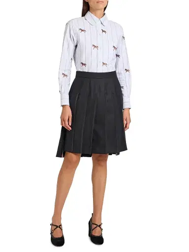 Thom Browne Women's Horse Striped Cotton Shirt - Medium Blue | Thumbnail 2 Thom Browne Women's Horse Striped Cotton Shirt - Medium Blue | Thumbnail 2