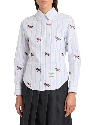 Thom Browne Women's Horse Striped Cotton Shirt - Medium Blue | Thumbnail 3 Thom Browne Women's Horse Striped Cotton Shirt - Medium Blue | Thumbnail 3