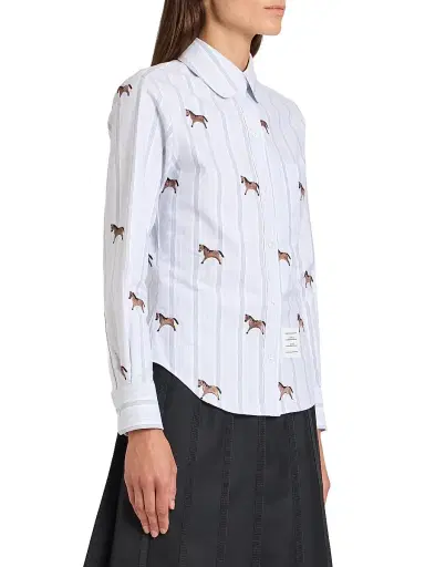 Thom Browne Women's Horse Striped Cotton Shirt - Medium Blue | Thumbnail 4 Thom Browne Women's Horse Striped Cotton Shirt - Medium Blue | Thumbnail 4
