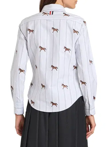 Thom Browne Women's Horse Striped Cotton Shirt - Medium Blue | Thumbnail 5 Thom Browne Women's Horse Striped Cotton Shirt - Medium Blue | Thumbnail 5