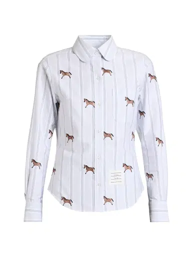 Thom Browne Women's Horse Striped Cotton Shirt - Medium Blue | Thumbnail 1 Thom Browne Women's Horse Striped Cotton Shirt - Medium Blue | Thumbnail 1
