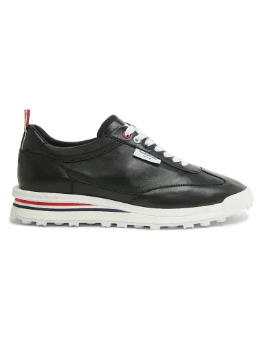 Thom Browne Men's Soft Tech Leather Low-Top Sneakers - Black - Size 10.5 | Thumbnail 1 Thom Browne Men's Soft Tech Leather Low-Top Sneakers - Black - Size 10.5 | Thumbnail 1