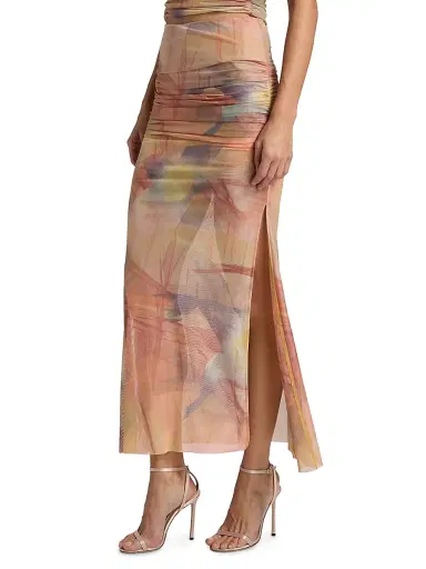 Ronny Kobo Women's Bruno Ruched Maxi Skirt - Light Blue Dark Brown Print | Thumbnail 4 Ronny Kobo Women's Bruno Ruched Maxi Skirt - Light Blue Dark Brown Print | Thumbnail 4