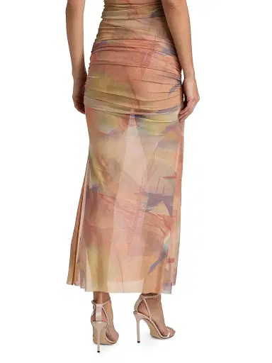 Ronny Kobo Women's Bruno Ruched Maxi Skirt - Light Blue Dark Brown Print | Thumbnail 5 Ronny Kobo Women's Bruno Ruched Maxi Skirt - Light Blue Dark Brown Print | Thumbnail 5