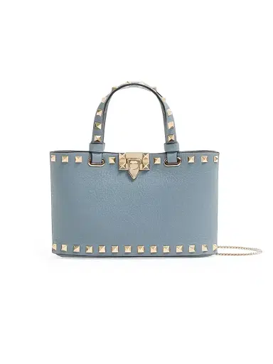 Valentino Garavani Women's Rockstud Mini Shopping Bag in Grainy Calfskin - Stone | Thumbnail 1 Valentino Garavani Women's Rockstud Mini Shopping Bag in Grainy Calfskin - Stone | Thumbnail 1