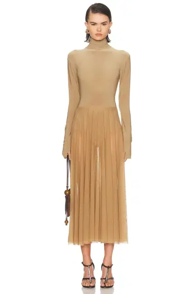 Norma Kamali Long Sleeve Turtleneck Flared Midcalf Dress | Thumbnail 1 Norma Kamali Long Sleeve Turtleneck Flared Midcalf Dress | Thumbnail 1