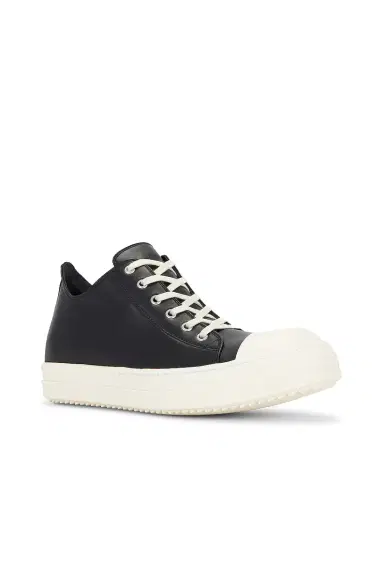 Rick Owens Low Calf Leather Sneaker In Black & Milk | Thumbnail 2 Rick Owens Low Calf Leather Sneaker In Black & Milk | Thumbnail 2