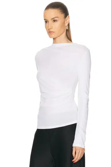 Enza Costa Cashmere Jersey Draped Long Sleeve Crewneck Top | Thumbnail 3 Enza Costa Cashmere Jersey Draped Long Sleeve Crewneck Top | Thumbnail 3