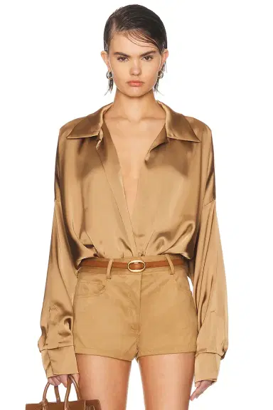 Norma Kamali Super Oversized Boyfriend Bodysuit | Thumbnail 1 Norma Kamali Super Oversized Boyfriend Bodysuit | Thumbnail 1