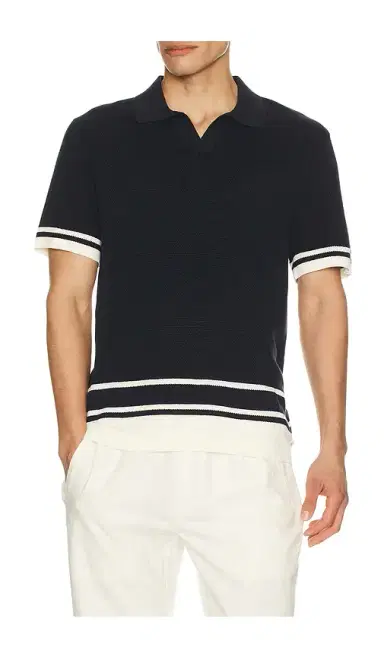 Onia Cotton Textured Johnny Collar Polo | Thumbnail 1 Onia Cotton Textured Johnny Collar Polo | Thumbnail 1