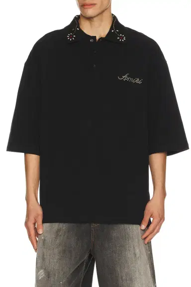 Amiri Stud Collar Oversized Polo | Thumbnail 1 Amiri Stud Collar Oversized Polo | Thumbnail 1