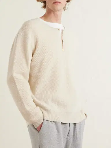 The Elder Statesman Waffle-Knit Cashmere Henley Sweater - Men | Thumbnail 3 The Elder Statesman Waffle-Knit Cashmere Henley Sweater - Men | Thumbnail 3