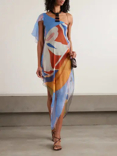 Donde Esteban Palenque Flores One-shoulder Asymmetric Printed Silk-chiffon Mini Dress | Thumbnail 2 Donde Esteban Palenque Flores One-shoulder Asymmetric Printed Silk-chiffon Mini Dress | Thumbnail 2