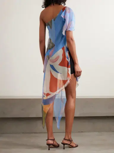 Donde Esteban Palenque Flores One-shoulder Asymmetric Printed Silk-chiffon Mini Dress | Thumbnail 3 Donde Esteban Palenque Flores One-shoulder Asymmetric Printed Silk-chiffon Mini Dress | Thumbnail 3