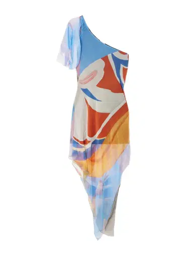 Donde Esteban Palenque Flores One-shoulder Asymmetric Printed Silk-chiffon Mini Dress | Thumbnail 1 Donde Esteban Palenque Flores One-shoulder Asymmetric Printed Silk-chiffon Mini Dress | Thumbnail 1