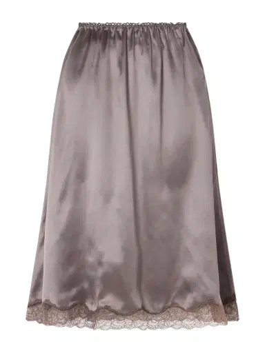 Magda Butrym Lace-trimmed Silk-satin Midi Skirt | Thumbnail 1 Magda Butrym Lace-trimmed Silk-satin Midi Skirt | Thumbnail 1