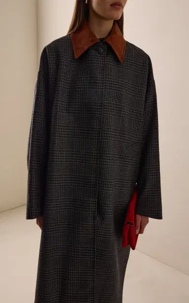 Róhe Suede-Collar Checked Wool Coat | Thumbnail 3 Róhe Suede-Collar Checked Wool Coat | Thumbnail 3