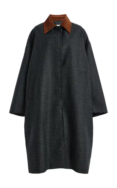 Róhe Suede-Collar Checked Wool Coat | Thumbnail 1 Róhe Suede-Collar Checked Wool Coat | Thumbnail 1