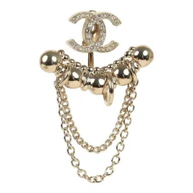 Chanel Chanel Crystal CC Dangle & Chain Link Ear Cuff Earrings Light Gold Tone Hardware | Thumbnail 2 Chanel Chanel Crystal CC Dangle & Chain Link Ear Cuff Earrings Light Gold Tone Hardware | Thumbnail 2