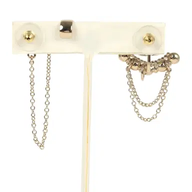 Chanel Chanel Crystal CC Dangle & Chain Link Ear Cuff Earrings Light Gold Tone Hardware | Thumbnail 4 Chanel Chanel Crystal CC Dangle & Chain Link Ear Cuff Earrings Light Gold Tone Hardware | Thumbnail 4