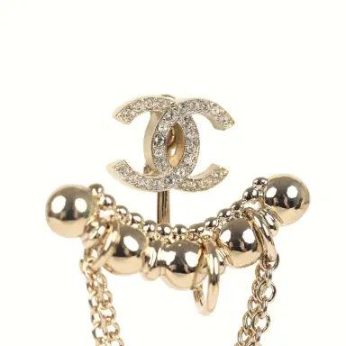 Chanel Chanel Crystal CC Dangle & Chain Link Ear Cuff Earrings Light Gold Tone Hardware | Thumbnail 5 Chanel Chanel Crystal CC Dangle & Chain Link Ear Cuff Earrings Light Gold Tone Hardware | Thumbnail 5