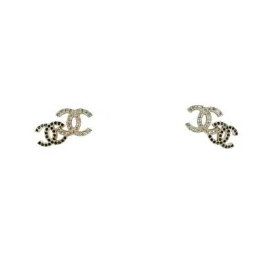 Chanel Chanel Double CC Crystal Stud Earrings Black Gold Tone Hardware | Thumbnail 1 Chanel Chanel Double CC Crystal Stud Earrings Black Gold Tone Hardware | Thumbnail 1