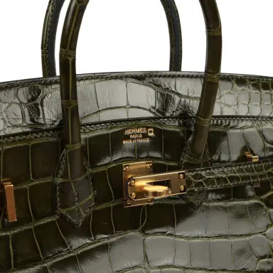 HERMÈS Hermes Birkin 25 Vert Veronese Shiny Alligator Gold Hardware | Thumbnail 7 HERMÈS Hermes Birkin 25 Vert Veronese Shiny Alligator Gold Hardware | Thumbnail 7