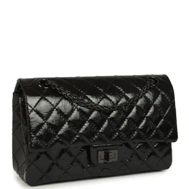 Chanel Pre-owned Chanel Small Reissue 225 2.55 Double Flap Bag So Black Shiny Crumpled Calfskin Black Hardware | Thumbnail 2 Chanel Pre-owned Chanel Small Reissue 225 2.55 Double Flap Bag So Black Shiny Crumpled Calfskin Black Hardware | Thumbnail 2