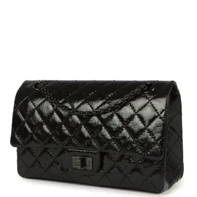 Chanel Pre-owned Chanel Small Reissue 225 2.55 Double Flap Bag So Black Shiny Crumpled Calfskin Black Hardware | Thumbnail 5 Chanel Pre-owned Chanel Small Reissue 225 2.55 Double Flap Bag So Black Shiny Crumpled Calfskin Black Hardware | Thumbnail 5