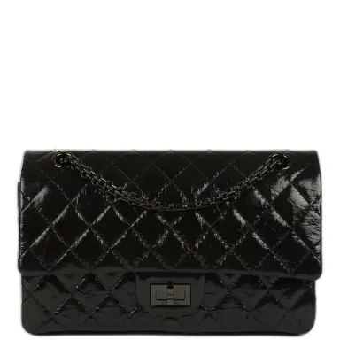 Chanel Pre-owned Chanel Small Reissue 225 2.55 Double Flap Bag So Black Shiny Crumpled Calfskin Black Hardware | Thumbnail 1 Chanel Pre-owned Chanel Small Reissue 225 2.55 Double Flap Bag So Black Shiny Crumpled Calfskin Black Hardware | Thumbnail 1