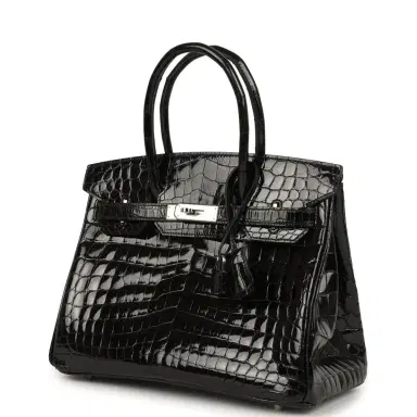 HERMÈS Pre-owned Hermes Birkin 30 Black Shiny Crocodile Niloticus Palladium Hardware | Thumbnail 5 HERMÈS Pre-owned Hermes Birkin 30 Black Shiny Crocodile Niloticus Palladium Hardware | Thumbnail 5