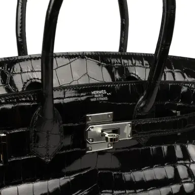 HERMÈS Pre-owned Hermes Birkin 30 Black Shiny Crocodile Niloticus Palladium Hardware | Thumbnail 7 HERMÈS Pre-owned Hermes Birkin 30 Black Shiny Crocodile Niloticus Palladium Hardware | Thumbnail 7
