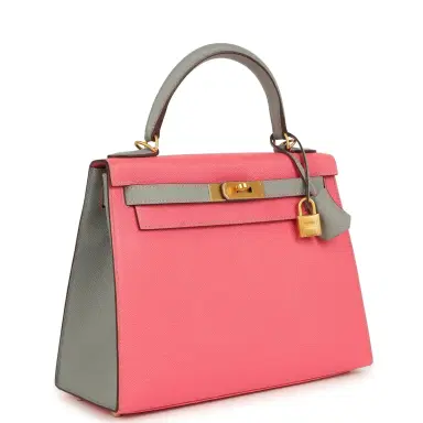 HERMÈS Pre-owned Hermes Special Order (HSS) Kelly Sellier 28 Rose Azalee and Gris Mouette Epsom Brushed Gold Hardware | Thumbnail 2 HERMÈS Pre-owned Hermes Special Order (HSS) Kelly Sellier 28 Rose Azalee and Gris Mouette Epsom Brushed Gold Hardware | Thumbnail 2