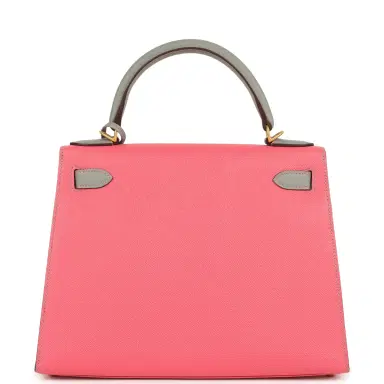HERMÈS Pre-owned Hermes Special Order (HSS) Kelly Sellier 28 Rose Azalee and Gris Mouette Epsom Brushed Gold Hardware | Thumbnail 4 HERMÈS Pre-owned Hermes Special Order (HSS) Kelly Sellier 28 Rose Azalee and Gris Mouette Epsom Brushed Gold Hardware | Thumbnail 4