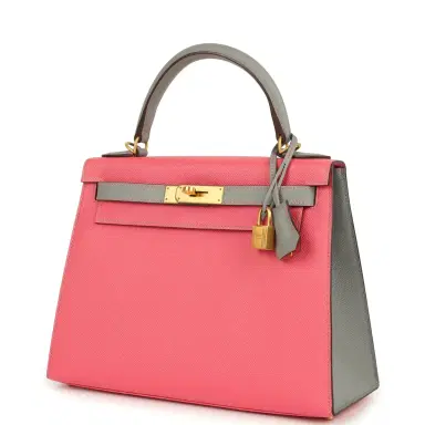 HERMÈS Pre-owned Hermes Special Order (HSS) Kelly Sellier 28 Rose Azalee and Gris Mouette Epsom Brushed Gold Hardware | Thumbnail 5 HERMÈS Pre-owned Hermes Special Order (HSS) Kelly Sellier 28 Rose Azalee and Gris Mouette Epsom Brushed Gold Hardware | Thumbnail 5
