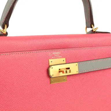 HERMÈS Pre-owned Hermes Special Order (HSS) Kelly Sellier 28 Rose Azalee and Gris Mouette Epsom Brushed Gold Hardware | Thumbnail 7 HERMÈS Pre-owned Hermes Special Order (HSS) Kelly Sellier 28 Rose Azalee and Gris Mouette Epsom Brushed Gold Hardware | Thumbnail 7